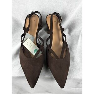 A New Day Womens Brown Faux Suede Pointed Toe Slingback Block Heels Size 9.5